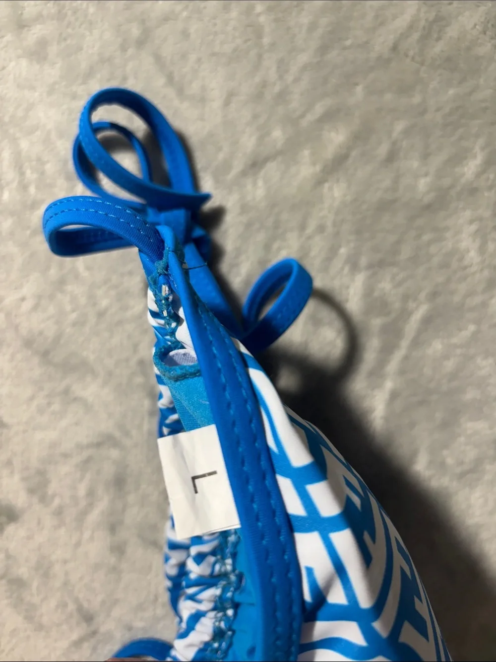 Fendi FF Vertigo Bikini Set Blue White Logo Monogram String Swimsuit Size L